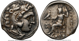 MACEDONIAN KINGDOM. Alexander III the Great (336-323 BC). AR drachm (17mm, 11h). NGC VF, scuffs. Posthumous issue, Colophon, 319-310 BC. Head of Herac...