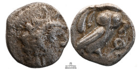 ATTICA, Athens. Circa 454-404 BC. AR Hemiobol (7vmm, 0.34 g.). Helmeted head of Athena right / Owl standing right, head facing; olive spray behind; al...
