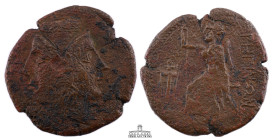 BRUTTIUM, Rhegion. Circa 215-211 BC. Æ Pentonkion (25 mm, 9.34 g.). Second Punic War issue. Janiform head / Asklepios seated left, holding scepter; to...