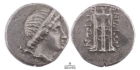 CARIA, Knidos. Circa 250-210 BC. AR Half Siglos (15mm, 2.29 g.). Epion, magistrate. Head of Artemis right, quiver to left / Tripod. 