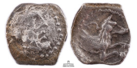 LYCAONIA, Laranda. Circa 324/3 BC. AR Hemiobol (9 mm, 0.59 g.). Head of male right / Forepart of hound right; crescent to left. 