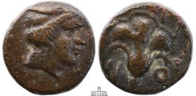 MACEDON, Tragilos. Circa 400 BC. Æ (14 mm, 3.54 g.). Head of Hermes right, wearing petasos / Rose; grain ear(?) to right.