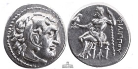 KINGS of MACEDON. Philip III Arrhidaios. 323-317 BC. AR Drachm (17 mm, 4.27 g.). In the types of Alexander III. Magnesia mint. Struck under Menander o...