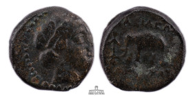 SELEUKID EMPIRE. Antiochos III 'the Great'. 222-187 BC. Æ (11 mm, 1.38 g.). Sardes mint. Laureate head of Apollo right / Elephant standing left. 