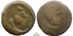 SICILY. Akragas. Punic occupation, circa 405-392 BC. Æ Hemilitron (26 mm, 13.10 g.). Eagle / Crab. Countermark: head of Herakles or head of river god ...
