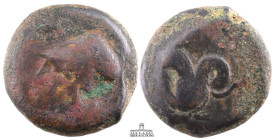 SICILY, Syracuse. Dionysios I. 405-367 BC. Æ (20 mm, 8.61 g.). Head of Athena left, wearing Corinthian helmet with neck guard / Hippocamp left. 