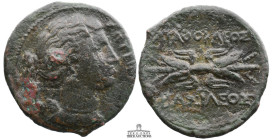 SICILY, Syracuse. Agathokles. 317-289 BC. Æ (21 mm, 5.34 g.). Struck circa 304-289 BC. Draped bust of Artemis Soteira right, quiver over shoulder / Wi...