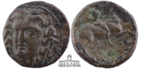 THESSALY, Larissa. 3rd century BC. Æ Tetrachalkon (20 mm, 5.89 g.). Wreathed head of the nymph Larissa facing slightly left / Warrior, holding couched...