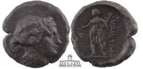 THRACE, Maroneia. 1st century BC. Æ (20 mm, 6.07 g.). Wreathed head of young Dionysos right / Dionysos standing half-left, holding grapes and narthex ...