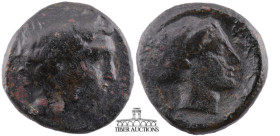 THESSALY, Phalanna. Mid 4th century BC. Æ Trichalkon (19 mm, 7.20 g.). Male head right / Head of nymph right, wearing sakkos.