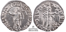 INDO-SKYTHIANS. Azes. Circa 58-12 BC. AR Drachm (18 mm, 2.33 g.). Zeus standing left, holding torque and scepter / Nike standing right, holding wreath...
