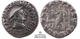 BAKTRIA. Antialcidas. Circa 115-95 BC or 130-120 BC. AR Drachm (16 mm, 2.40 g.). Bust of king wearing diadem and kausia / Zeus enthroned left, holding...