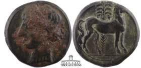 CARTHAGE, Second Punic War. Circa 205-203 BC. BI Dishekel (26 mm, 11.52 g.). Carthage mint. Wreathed head of Tanit left / Horse standing right; palm t...