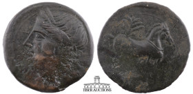 CARTHAGE, First Punic War. Circa 264-241 BC. Æ Trishekel (30 mm, 18.39 g.). Carthage mint. Wreathed head of Tanit left; linear border / Horse standing...