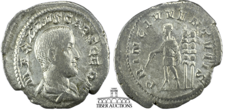Maximus, as Caesar, AD 235/6-238. AR Denarius (20 mm, 2.58 g.). Rome mint. Bareh...
