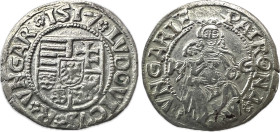 Hungary Louis II. (1517) K-G Ag denar ÉH-763 0,54g 15mm EF