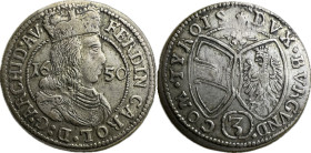 Austria Ferdinand Charles (1650), Hall 3 Kreuzer, Ag, 1.51g, 16mm, KM 852 VF