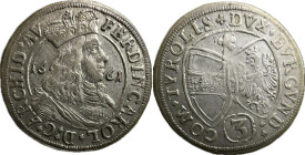 Austria Ferdinand Charles (1661), Hall 3 Kreuzer, Ag, 1.64g, 16mm, KM 852 VF