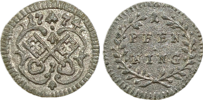 Germany Regensburg, 1 Pfennig, KM-408, Ag, 13mm, 0.33g EF