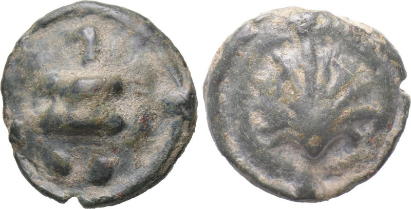 APULIA. Luceria. Aes Grave Biunx (Circa 217-212 BC). 

Obv: Scallop shell.
Re...