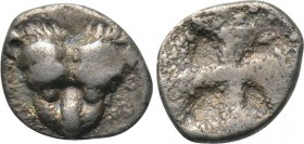 CIMMERIAN BOSPOROS. Pantikapaion. Hemiobol (Circa 480-470 BC). 

Obv: Facing head of lion.
Rev: Quadripartite incuse square.

MacDonald 1/7; SNG ...