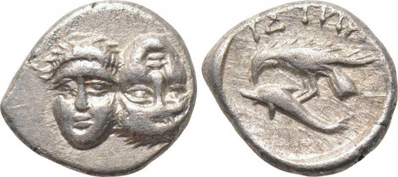 MOESIA. Istros. 1/4 Drachm (4th century BC). 

Obv: Facing male heads, the rig...
