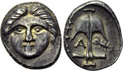 THRACE. Apollonia Pontika. Diobol (Late 4th century BC). 

Obv: Facing gorgoneion.
Rev: KTH. 
Anchor; A to left, crayfish to right.

SNG BM Blac...