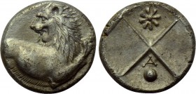 THRACE. Chersonesos. Hemidrachm (Circa 386-338 BC). 

Obv: Forepart of lion right, head left.
Rev: Quadripartite incuse square; rosette in one quar...