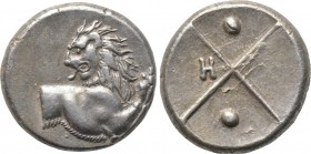 THRACE. Chersonesos. Hemidrachm (Circa 386-338 BC). 

Obv: Forepart of lion right, head left.
Rev: Quadripartite incuse square with alternating rai...