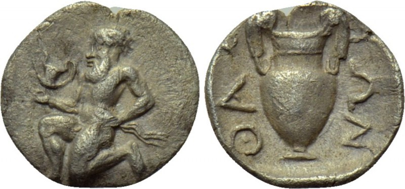 THRACE. Thasos. Trihemiobol (Circa 412-404 BC).. 

Obv: Satyr kneeling left, h...