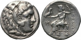 KINGS OF MACEDON. Alexander III 'the Great' (336-323 BC). Tetradrachm. Miletos. 

Obv: Head of Herakles right, wearing lion skin.
Rev: AΛEΞANΔPOY. ...