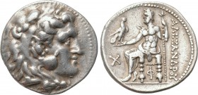 KINGS OF MACEDON. Alexander III 'the Great' (336-323 BC). Tetradrachm. Antigoneia(?). 

Obv: Head of Herakles right, wearing lion skin.
Rev: AΛEΞAN...