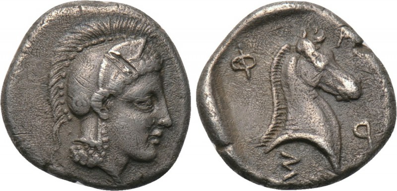 THESSALY. Pharsalos. Hemidrachm (Mid-late 5th century BC). 

Obv: Helmeted hea...