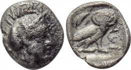 ATTICA. Athens. Hemiobol (Circa 454-404 BC). 

Obv: Helmeted head of Athena right.
Rev: AΘΕ. 
Owl standing right, head facing; olive sprig to left...