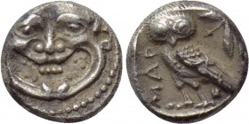 ASIA MINOR. Uncertain. Obol (4th century BC). 

Obv: Facing gorgoneion.
Rev: MAP. 
Owl standing left, head facing; olive sprig to right; all withi...