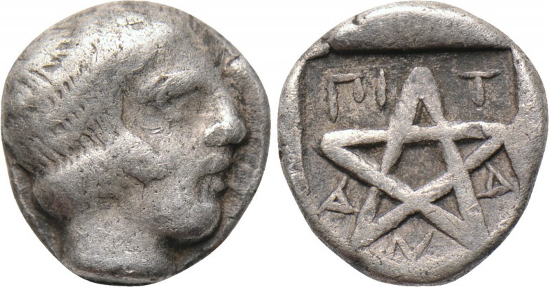 MYSIA. Pitane. Hemiobol (4th-3rd centuries BC). 

Obv: Male head right.
Rev: ...