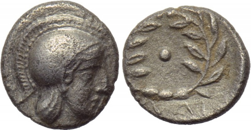 AEOLIS. Elaia. Diobol (Circa 450-400 BC). 

Obv: Helmeted head of Athena right...