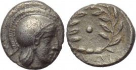 AEOLIS. Elaia. Diobol (Circa 450-400 BC). 

Obv: Helmeted head of Athena right.
Rev: EΛAI. 
Pellet within wreath.

BMC 3.

Rare with Pellet 
...