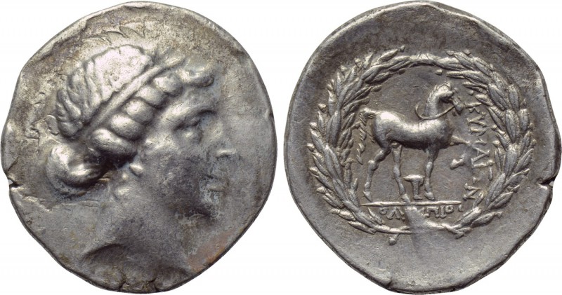 AEOLIS. Kyme. Tetradrachm (Circa 155-143 BC). Olympios, magistrate. 

Obv: Hea...