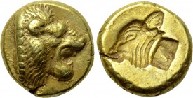 LESBOS. Mytilene. EL Hekte (Circa 521-478 BC). 

Obv: Head of roaring lion right.
Rev: Incuse head of calf left; rectangular punch to right.

Bod...