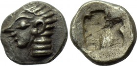 IONIA. Kolophon. 1/48 Stater (Circa 530/25-500 BC). 

Obv: Archaic head of Apollo left.
Rev: Quadripartite incuse square.

SNG Kayhan I 343-7; SN...