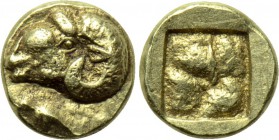 IONIA. Phokaia. EL 1/24 Stater (Circa 522-520 BC). 

Obv: Head of ram left; below, seal left.
Rev: Quadripartite incuse square.

Bodenstedt 20. ...