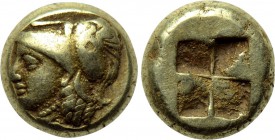 IONIA. Phokaia. EL Hekte (Circa 387-326 BC). 

Obv: Helmeted head of Athena left; seal below.
Rev: Quadripartite incuse square.

Bodenstedt 111. ...
