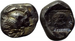 IONIA. Samos. Drachm (Circa 510-500 BC). 

Obv: Forepart of winged boar right.
Rev: Lion scalp facing within pelleted linear border; all within inc...
