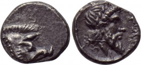 CARIA. Euromos. Hemiobol (5th century BC). 

Obv: Forepart of boar right.
Rev: YPΩ. 
Bearded head of Lepsynos right.

SNG Kayhan I 754; SNG Keck...