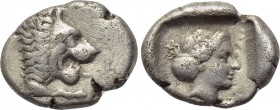 CARIA. Knidos. Drachm (Circa 405 BC). 

Obv: Forepart of lion right.
Rev: ΚΝΙΔΙΩΝ. 
Head of Aphrodite with sphendone right within incuse square.
...