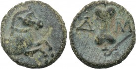 PAMPHYLIA. Aspendos. Ae (Circa 5th-3rd centuries BC). 

Obv: Forepart of horse right.
Rev: Δ - M. 
Sling.

SNG France 126-8; SNG Copenhagen 253....