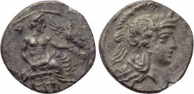 CILICIA. Uncertain. Obol (4th century BC). 

Obv: Baaltars seated right on throne, holding lotus-tipped sceptre; eagle alighting on outstretched han...