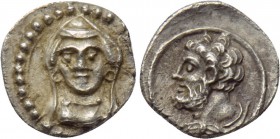 CILICIA. Uncertain. Hemiobol (4th century BC). 

Obv: Veiled and draped bust of female facing slightly left.
Rev: Bearded head of Herakles left, wi...