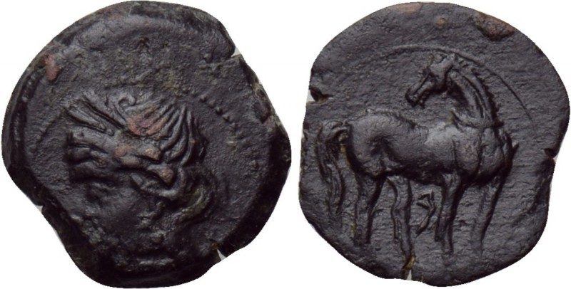 CARTHAGE. Second Punic War. 1/2 Shekel (Circa 215-201 BC). 

Obv: Wreathed hea...